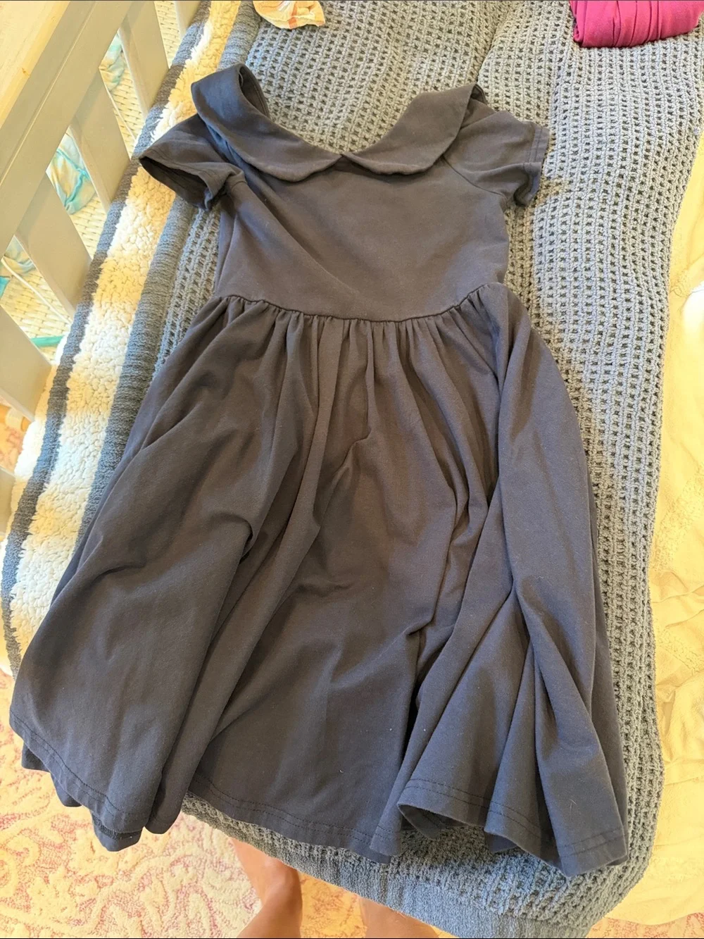 Classic Girls' Dark Blue Cotton Dress with Peter Pan Collar